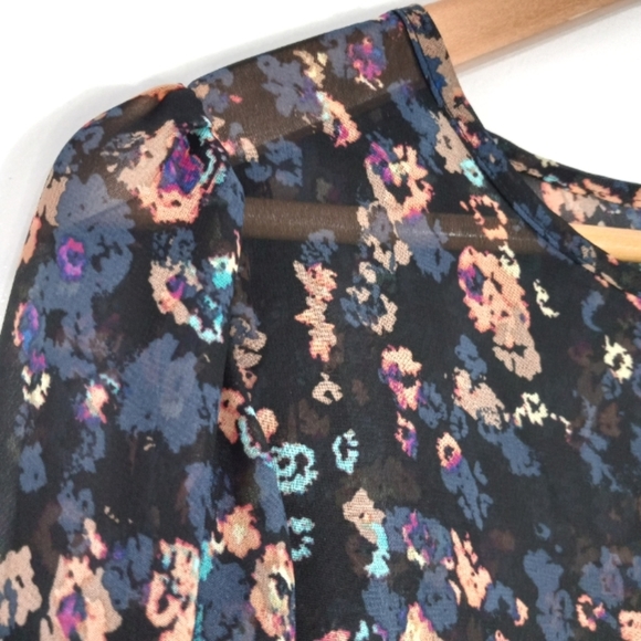 Lily Star Sheer Black Floral Long Tunic Style Cover up , Size Small - Picture 5 of 7